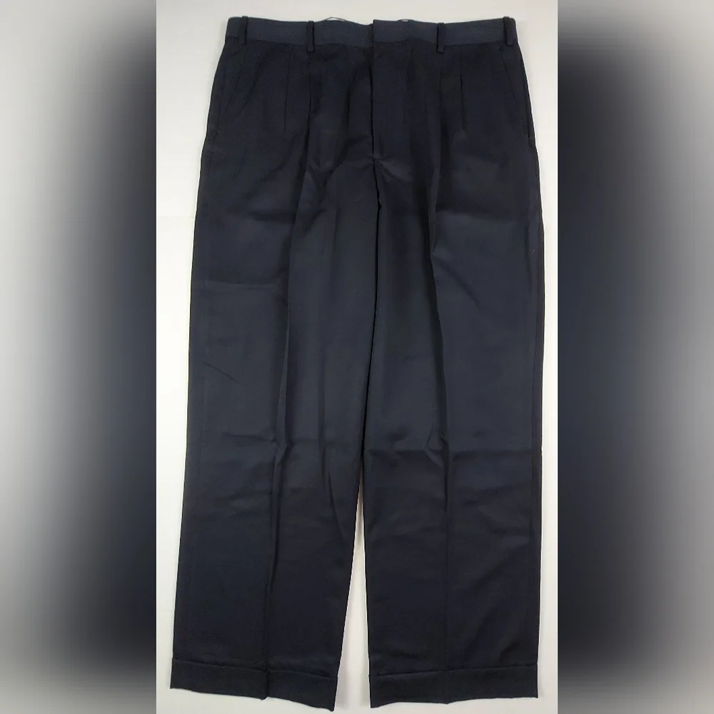 Eddie Bauer Ruston Fit Pants Mens 40x30.5 Tall Navy Blue Wool Relaxed Fit NWT